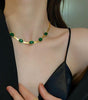 Oval Green Crystal Pendant Necklace Set With Bracelet