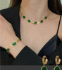 Oval Green Crystal Pendant Necklace Set With Bracelet