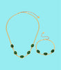 Oval Green Crystal Pendant Necklace Set With Bracelet