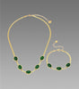 Oval Green Crystal Pendant Necklace Set With Bracelet