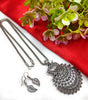 Oxidized Peacock Style Pendant & Chain with Earrings