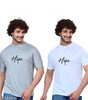 Round Neck Printed T-Shirt for Men (White & Grey, S) (Pack of 2)