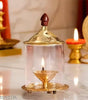 Brass and Glass Akhand Deep Diya with Cover for Puja | Deepam Jyot Diya Oil Lamp
