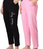 Cotton Blend Straight Fit Trouser for Women (Black & Pink, M) (Pack of 2)