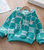 Woolen Printed Hoodie for Girls (Turquoise, 0-1 Years)